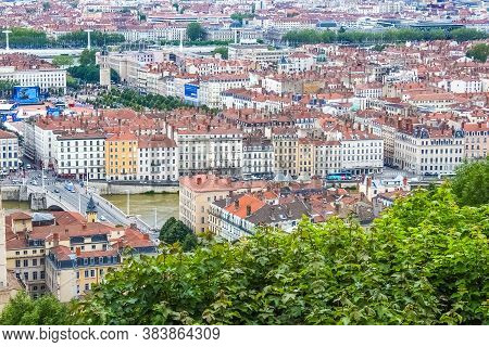 Lyon, France - June 16, 2016: Aerial View Of The City Skyline With The Fan Zone Of The European Foot