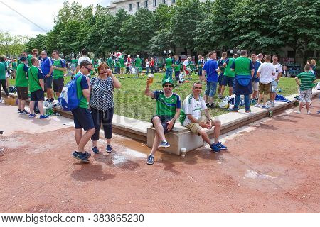 Lyon, France - June 16, 2016: Northern Ireland Fans At Of The European Football Championship Euro 20
