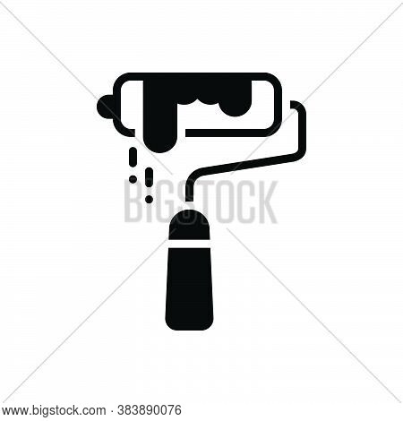 Black Solid Icon For Paint-roller Paint Roller Brush Painter Renovation Colorant Coloring Stain Pigm