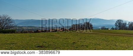 Moravskoslezske Beskydy Mountan Range From Sachta Hill Summirt Near Part Of Cesky Tesin Town Named K