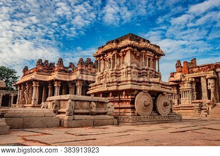 Hampi Stone Chariot The Antique Stone Art Piece With Amazing Blue Sky