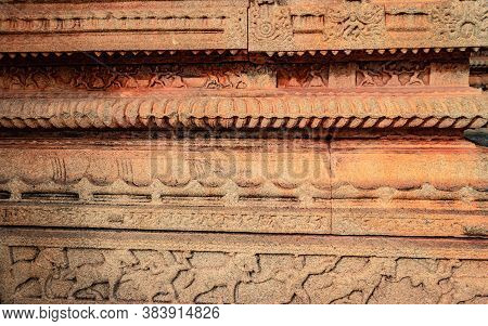 Vithala Temple Hampi Ruins Interior Antique Stone Art From Unique Angle