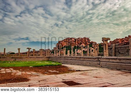 Hampi Bazaar Ruins Antique Stone Art From Unique Angle