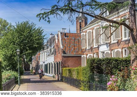 Historic Street With Old Houses And Church Tower In Loenen Aan De Vecht, Netherlands