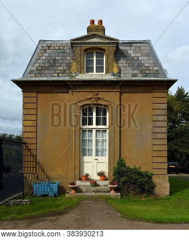 Silsoe, Bedfordshire, England -  September 04, 2020: South Lodge At Silsoe Entrance To Wrest Park Bu