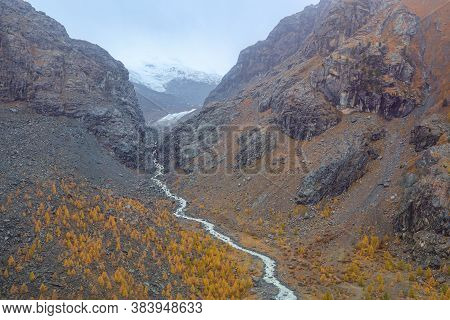 View Of River And Landscape Furi Mountain In Autumn Season From Cable Car In Zermatt, Swiss