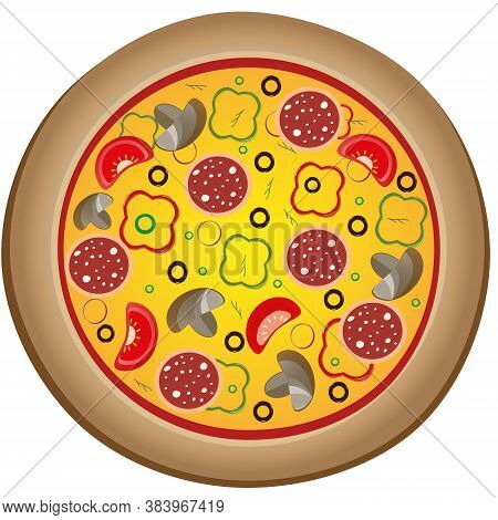 Icon With Italian Pizza With Sausage, Tomato And Mushrooms Icon