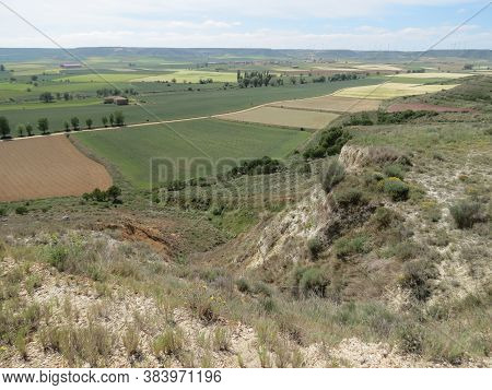 Meseta Landscape Around Castrojeriz, Spain: Pilgrims Road Leads To Unexpected Hill In Other-ways Fla