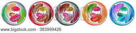 Set Of Five Multi-colored Rotating Balls, Spheres Isolated On A White Background. Graphic Design Ele