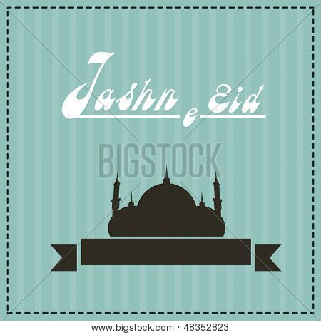Jashn E Eid (Celebration of Eid Festival) text with mosque design. 
