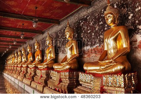 Bangkok, Thailand - JUL 14: Golden Buddha At Corridor at Wat Suthat