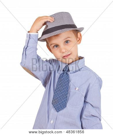 Greeting cool pretty stylish little boy