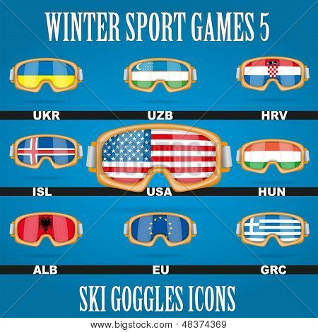 Icono de gafas con bandera del mundo