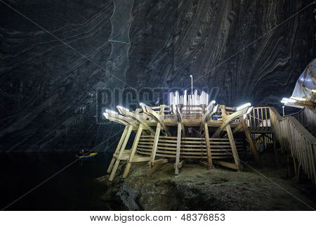 Underground Wood Structures In Turda Salt Mine