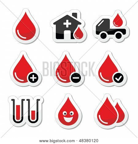 ชุดไอคอนของเวกเตอร์บริจาคเลือด