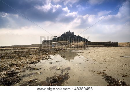 Low tide views of St Michael's Mount Marazion Cornwall England