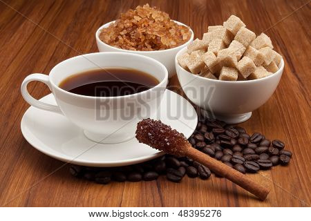 Cup Of Coffee And Sugar Stick Cinnamon