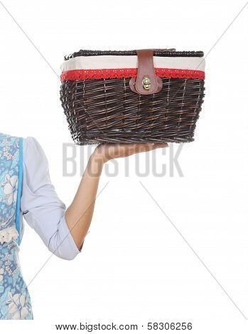 Hand With Weave Wicker Basket Bag
