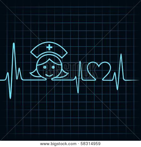 Heartbeat make nurse face and heart symbol