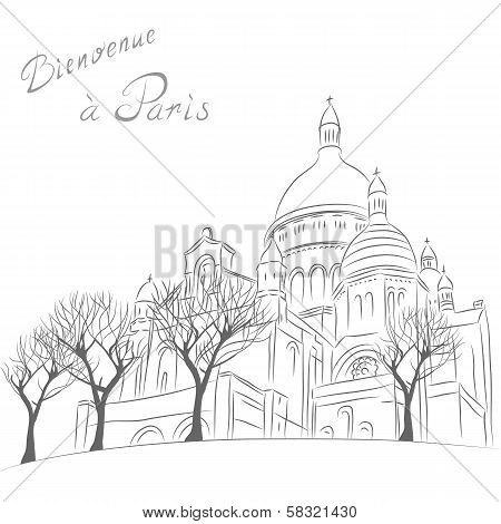Vector Sketch Of Cityscape With Sacre Coeur In Paris