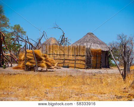 Strawy Huts Of African Village