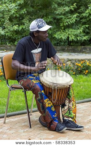 : Black Musician From Africa Demostrates How To Play The Drums