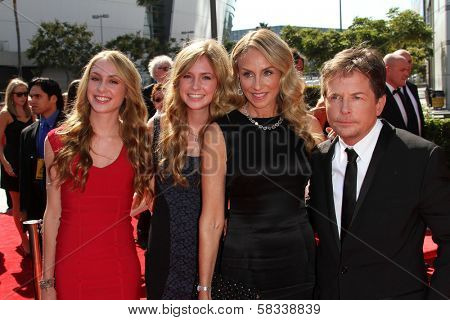 Michael J. Fox, Tracy Pollan and family at the 2012 Primetime Creative Arts Emmy Awards, Nokia Theatre L.A. Live, Los Angeles, CA 09-15-12
