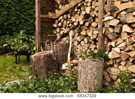 Log with Tree Stumps  and Wheelbarrow