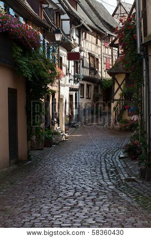 Street with half-timbered medieval houses in Eguisheim