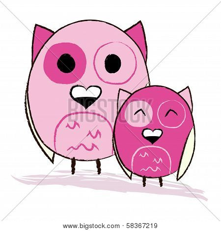 Two Cute Pink Owls