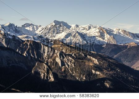 Snowy Mountains And Rocks At Gourette In The Pyrenees, France