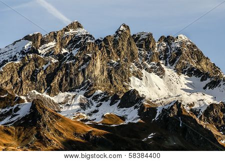 Snowy Mountains And Rocks At Gourette In The Pyrenees, France