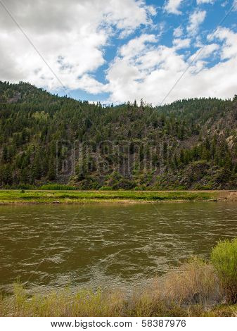 Wide Mountain River Cuts A Valley - Clark Fork River Montana Usa