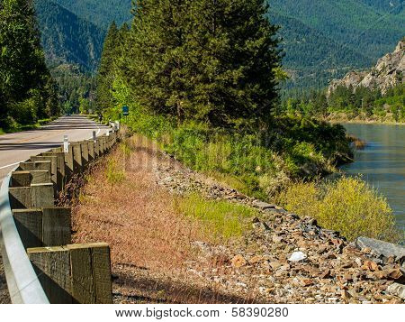 Highway Parallels A Wide Mountain River - Clark Fork River Montana Usa