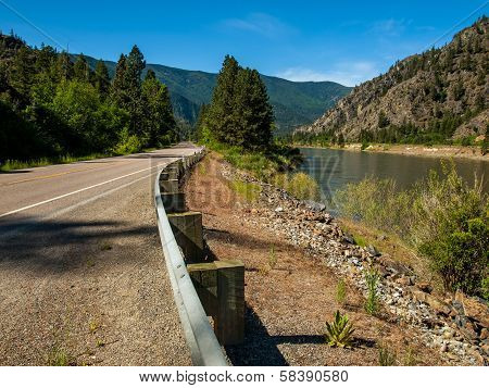 Highway Parallels A Wide Mountain River - Clark Fork River Montana Usa