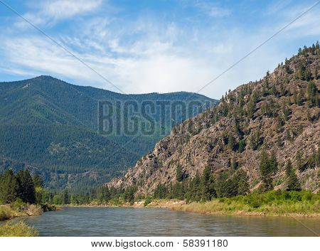 Wide Mountain River Cuts A Valley - Clark Fork River Montana Usa