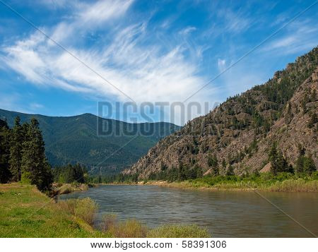 Wide Mountain River Cuts A Valley - Clark Fork River Montana Usa