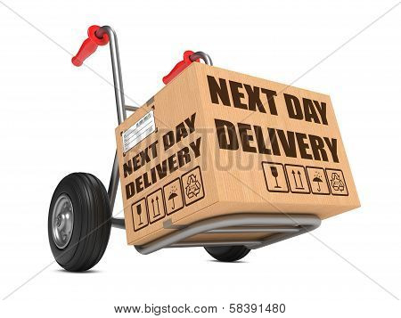 Next Day Delivery - Cardboard Box on Hand Truck.