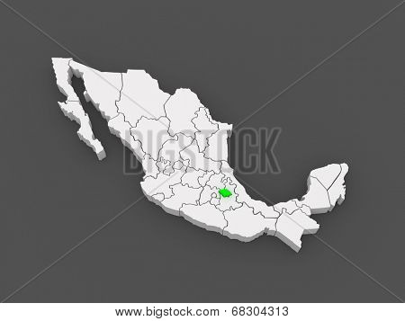 Map of Tlaxcala. Mexico. 3d