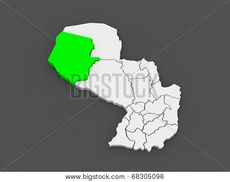 Map of Boqueron. Paraguay. 3d