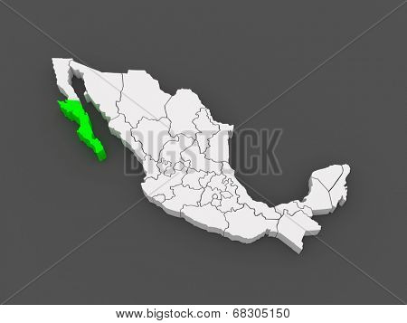 Map of Baja California. Mexico. 3d