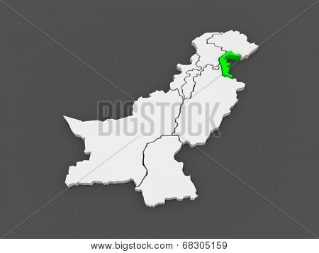 Map of Azad Kashmir. Pakistan. 3d