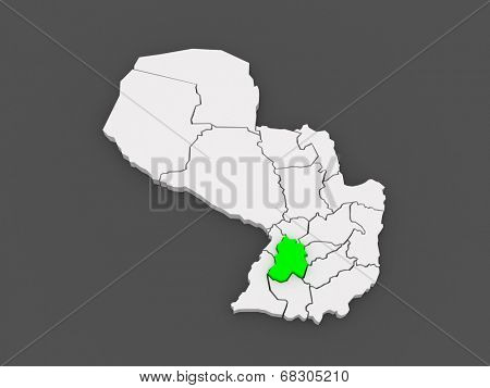 Map of Paraguari. Paraguay. 3d