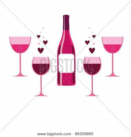 vector pink wine glasses and bottle