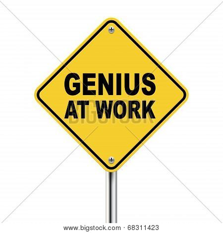 3D Yellow Road Sign Of Genius At Work