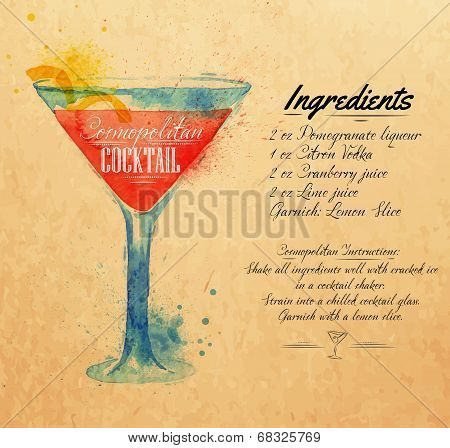 Cosmopolitan cocktails watercolor kraft