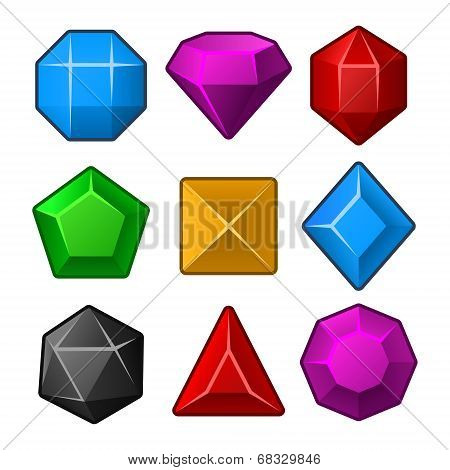 Set of Multicolored Gems for Match3 Games. Vector