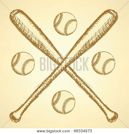 Sketch Baseball Ball And Batl,  Background