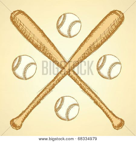 Sketch Baseball Ball And Batl,  Background