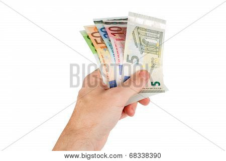 Euro Banknotes In Hand Closeup